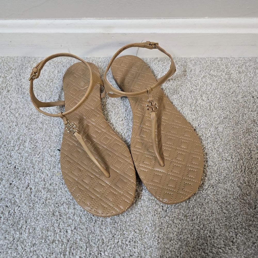 Tory Burch Marion Quilted Leather Thong Toe Sandal Sz 9.5